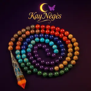 Kay Nègès 7 Chakra Healing Crystals Necklace with 12 Facted Prism Pointed Pendant Reiki Energy Balancing Prayer Mala Beads for Meditation