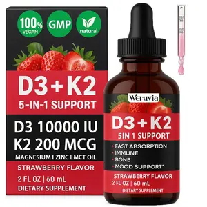 Vitamin D3 + K2 with Magnesium & Zinc | 10,000 IU Liquid Drops in MCT Oil | Supports Bone Strength, Immune Defense & Positive Mood | Strawberry, 2 fl oz