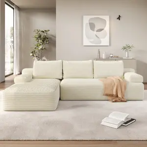 【On Sale】Yaheetech 110"W Compressed L-Shaped Modular Sectional Sofa with 2 Packages Corduroy Fabric Cloud Couch Boneless Foam Sleeper Oversized Deep Seat Removable Pillow Covers Pet-Friendly No Assembly for Living Room Apartment