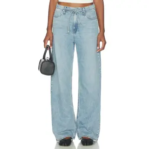 Rag & Bone Featherweight Phoebe Drawstring Wide Jeans in Everglade