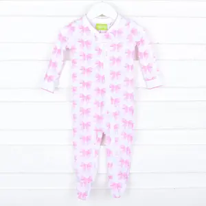 Pink Bow Zip Sleeper for Baby and Toddler Girls - Soft & Comfortable Cotton Knit