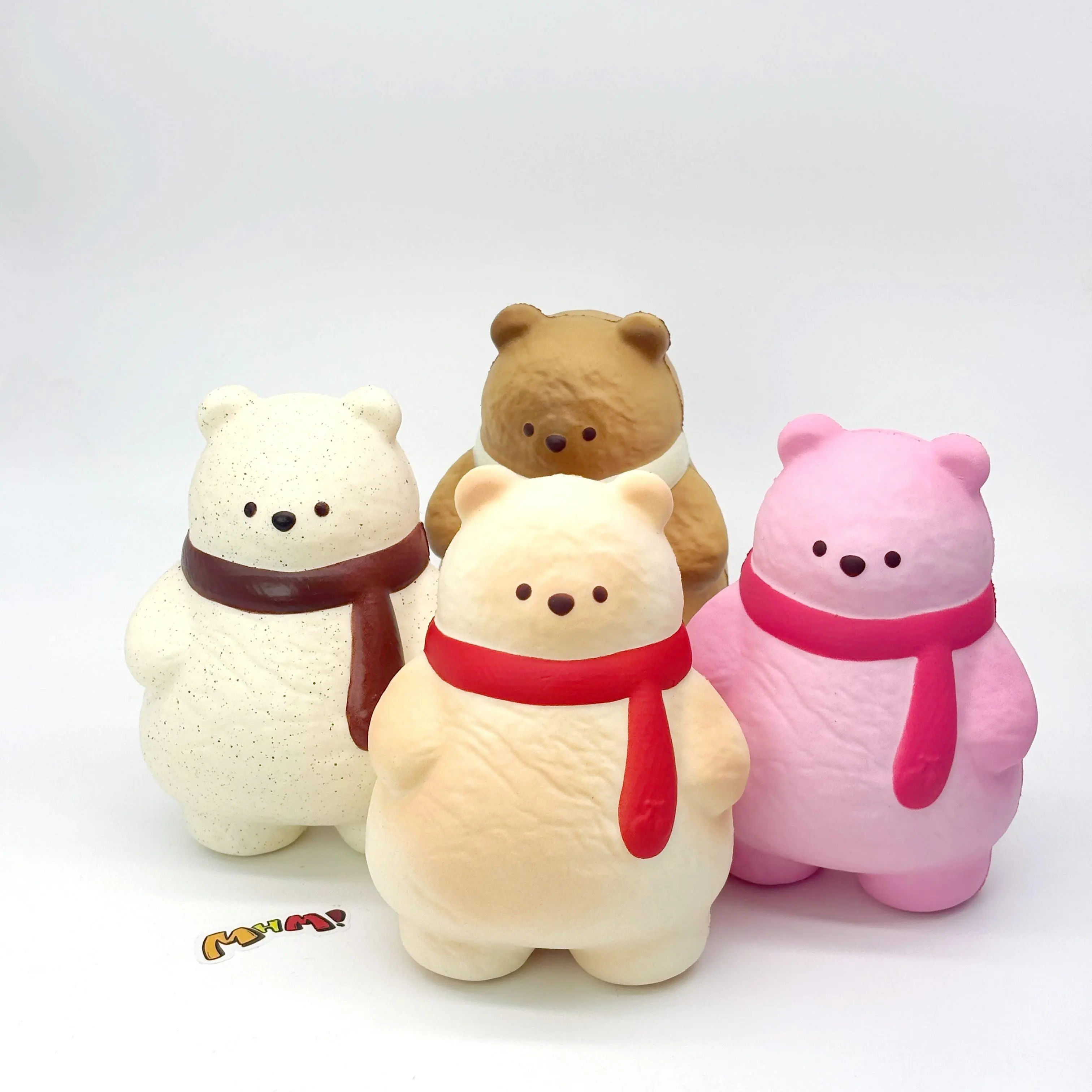 MHM Squishy Series: Scarf Bear This stress-relief toy is made from a viscous, moist, soft, and slow-rebounding material. Perfect for holidays and birthdays.