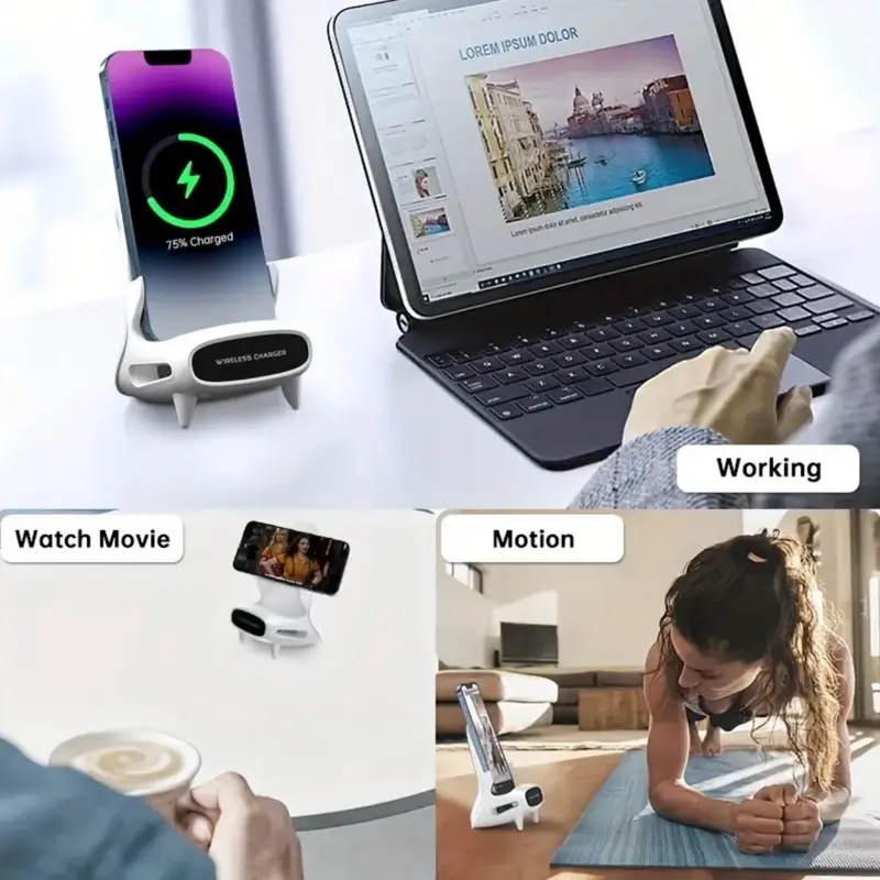15W Fast Charging Mini Chair Wireless Charger - Multi-Function Phone and Tablet Holder with Sound Amplifier, Desktop Decoration, Compatible with iPhone 16, 15, 14, 13, 12 Pro Max/ Pro/ Mini, Perfect Gift for Halloween, Christmas, Birthday