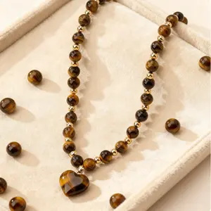 Women's Meleah Tiger Eye Necklace! Natural Stone Heart Pendant