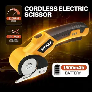 4V Cordless Brushless Electric Scissors by SEEVOLX, Heavy Duty Power Cutter with Safety Lock & LED Light, Rechargeable Portable Tool for Cutting Fabric, Leather, Carpet, Cardboard, Ideal for DIY & Sewing