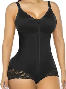 1 Count Women's Butt Lifting And Tummy Control Shapewear, Fajas, Colombian Shapewear, Hourglass Curves Compression Body Shaper with Zipper Close, Tight Fitting Bodysuit, Lace Trim Jumpsuit, Suitable for Daily, Everyday and Outing