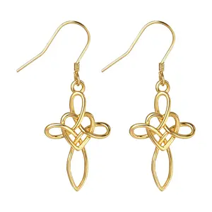 Celtic Cross Infinity Dangle Earrings for Women, 925 Sterling Silver Hypoallergenic Irish Knot Heart Drop Jewelry