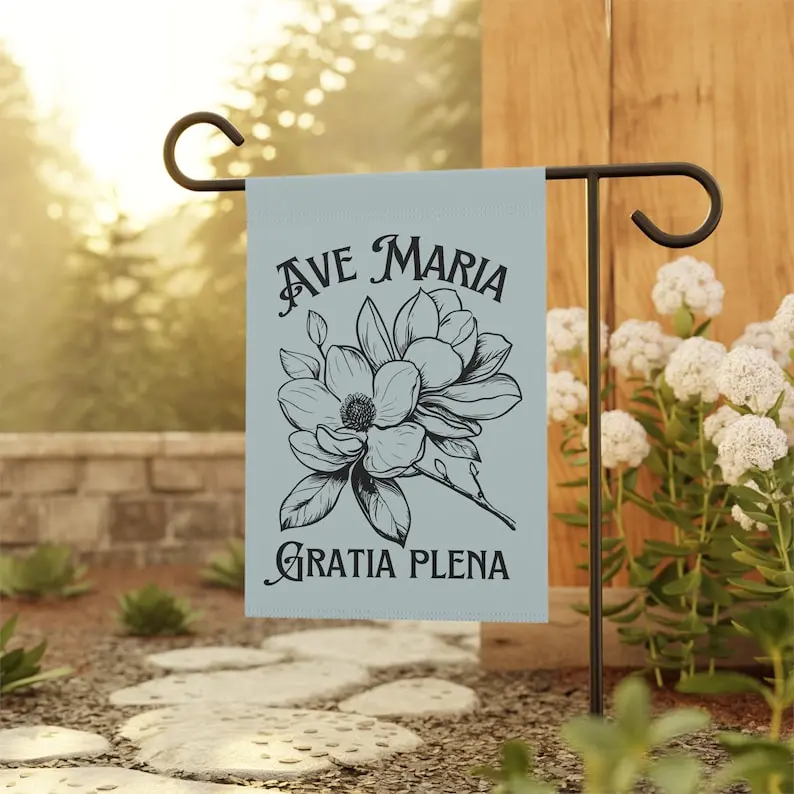 Ave Maria Garden Flag: Catholic Floral Spring Decor