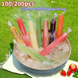 100/200pcs Juice Ice Pop Bags, Summer Kitchen Essential Food Grade Ice Pop Bags, Foldable Transparent Plastic Ice Pop Bags for Party