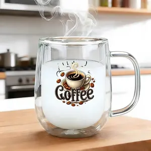 1PC Insulated Double-Walled High Borosilicate Reusable Glass Cup with Handle,large Capacity Clear Coffee Mug for Hot & Cold Beverages Drinks for Men Women,Perfect Birthday Gift,Travel-Friendly, kitchen Bar Settings,Home Office Water Cup