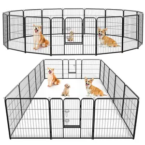 40 Inch Tall Foldable Metal Dog Playpen with Lockable Door, 8/16 Panels Heavy Duty Pet Fence, Anti-Jump Enclosure for Large Energetic Dogs, Portable for Indoor Outdoor Camping RV Travel Backyard Use