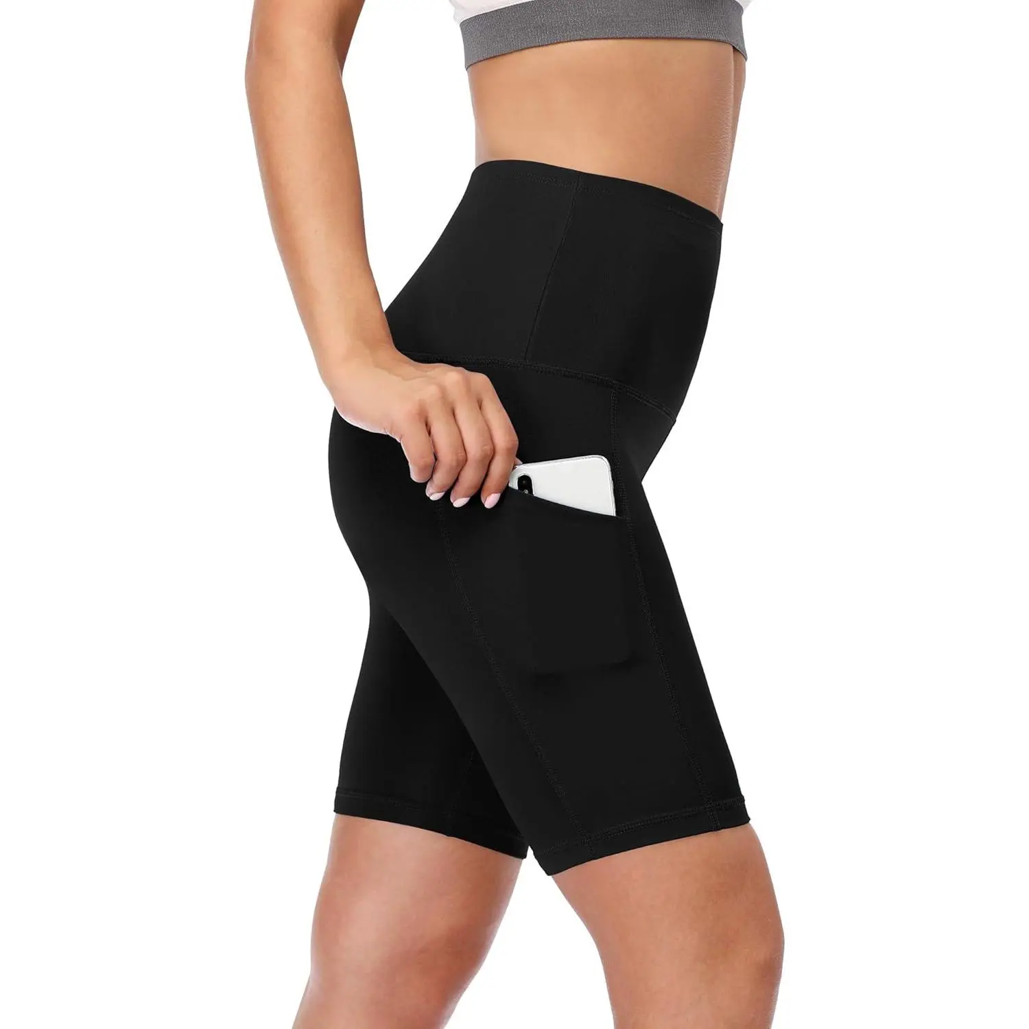 CADMUS Women'S High Waist Spandex Yoga Shorts for Bike Running Two Side Pockets CADMUS
