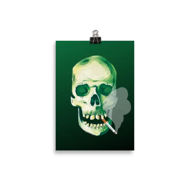 Smoking Skull Art Print / Halloween Art