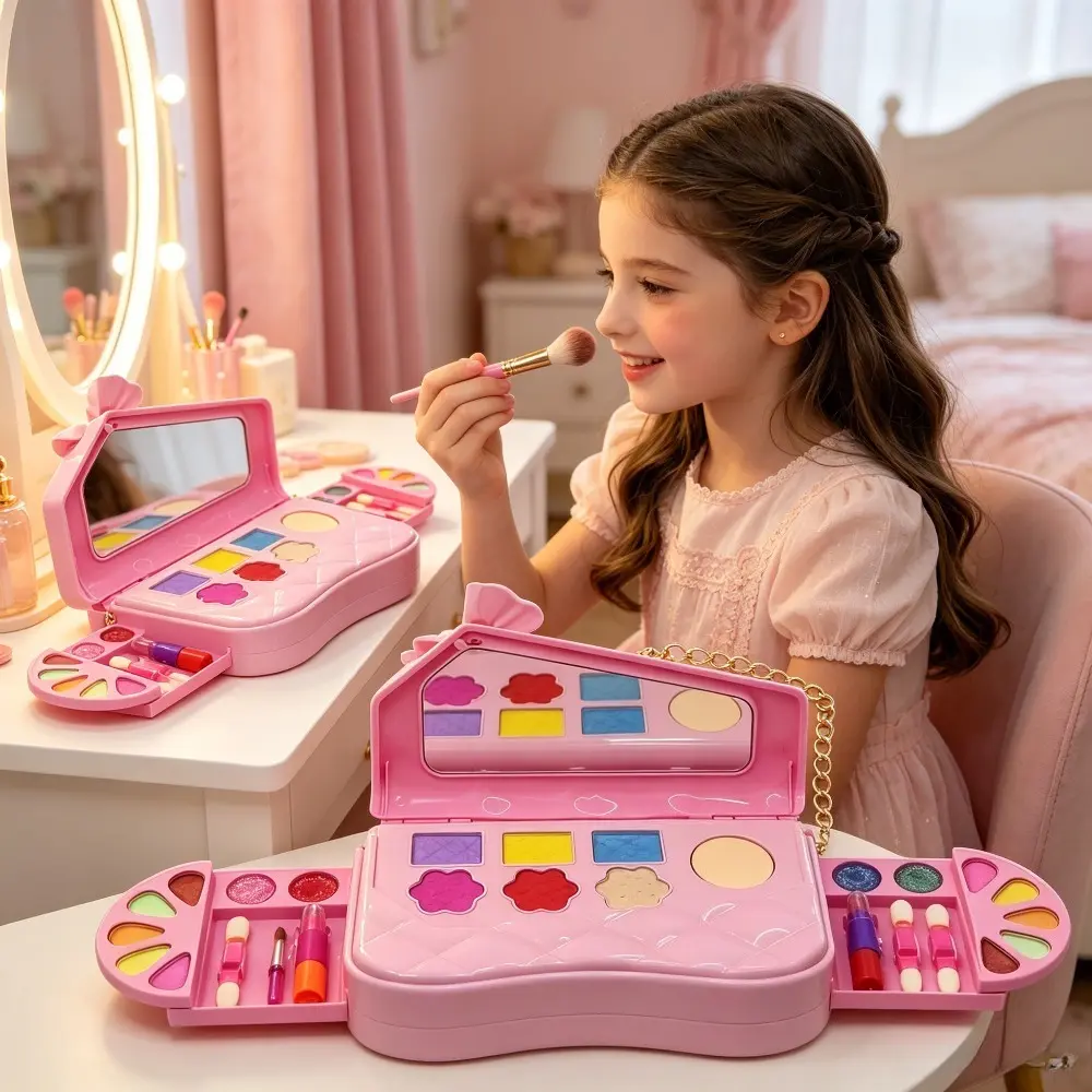 1pc Kids Pretend Play Makeup Toy Set with Handbag, Princess Dress Up Cosmetic Kit (Lipstick, Eyeshadow, Blush) for Girls (Toys & Hobbies Classic Novelty Stress Relief Toy)