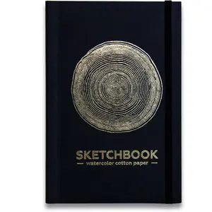 Compact Watercolor Sketchbook (8×5”) – 100% Cotton Paper, 200gsm, 80 Pages – A5 Travel Watercolor Journal with Lay-Flat Binding – Durable Soft Cover (Tree Ring)