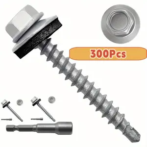 300Pcs Hexagonal composite washer Drilling screws with hexagon socket head Hexagon head self-drilling metal roofing screws zinc plated Washers, paintless, sheet metal roofing screws with hexagonal screwdriver head
