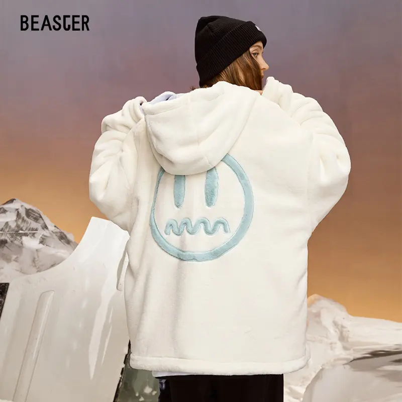 BEASTER Ghost Face Print Couple's Windproof Reversible Autumn/Winter Coat with Lamb Wool Lining, Casual Style