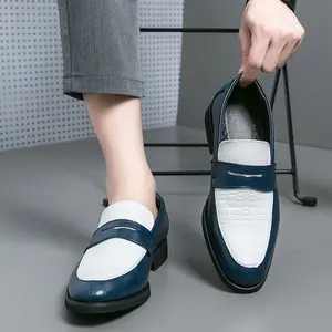 Plus Size Men's Color Block Trendy Slip On Penny Loafer Shoes, Comfy Non Slip Casual Durable Rubber Sole Microfiber Upper Walking Shoes, Men's Footwear for Business & Formal Events Suit