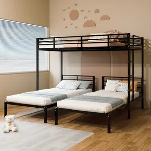 Triple Bunk Bed for Kids, Twin Bunk Beds for 3, Heavy-Duty Metal Bunk Beds Frame, Separates Into 3 Twin Beds,Noise Free,Black
