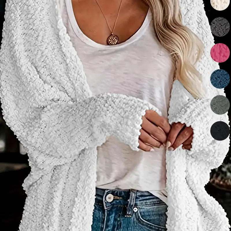【Black Friday】Women's Plain Batwing Sleeve Cardigan with Pockets, Casual Loose-Fit Long Sleeve Open Front Knit Outerwear, Soft Stretchy Fabric, Fall and Winter Knitwear for Daily Wear