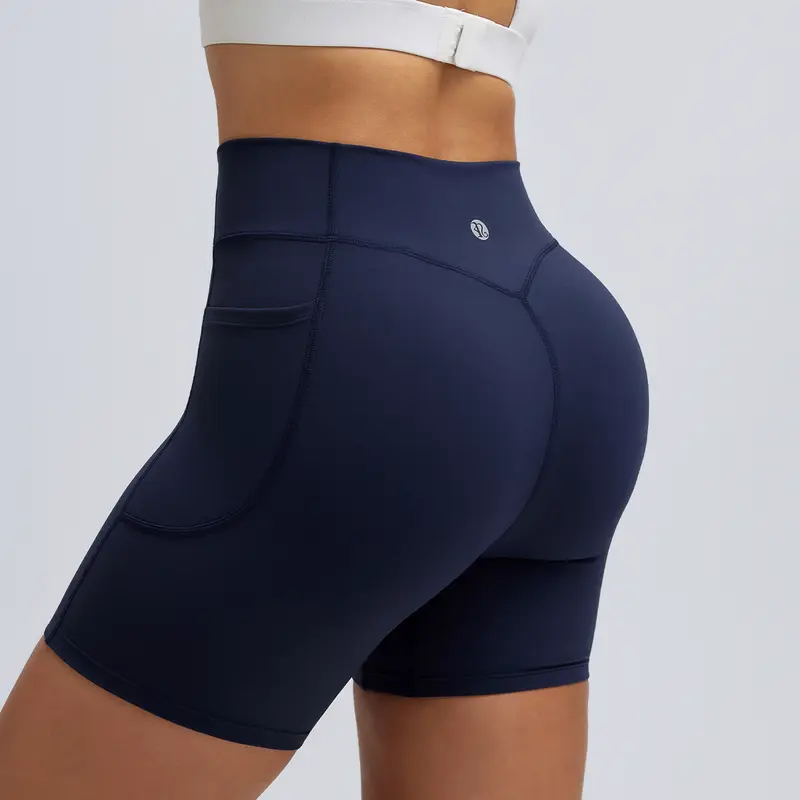 RUNNING GIRL Women's High Waisted Bum Scrunch Nylon Biker Shorts with Pockets - 4-Way Stretch, Breathable, Quick Dry, Body Shaping, Booty Lifting, Anti-Chafing Active Sport Shorts for Summer Workouts
