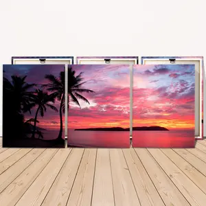3 Counts Wooden Framed Canvas, Tropical Sunset Beach Landscape Images, Poster, Living Room Decoration, Modern Home Decoration, Modern Art, Modern Minimalist Design, Wall Art Decoration, Waterproof Art