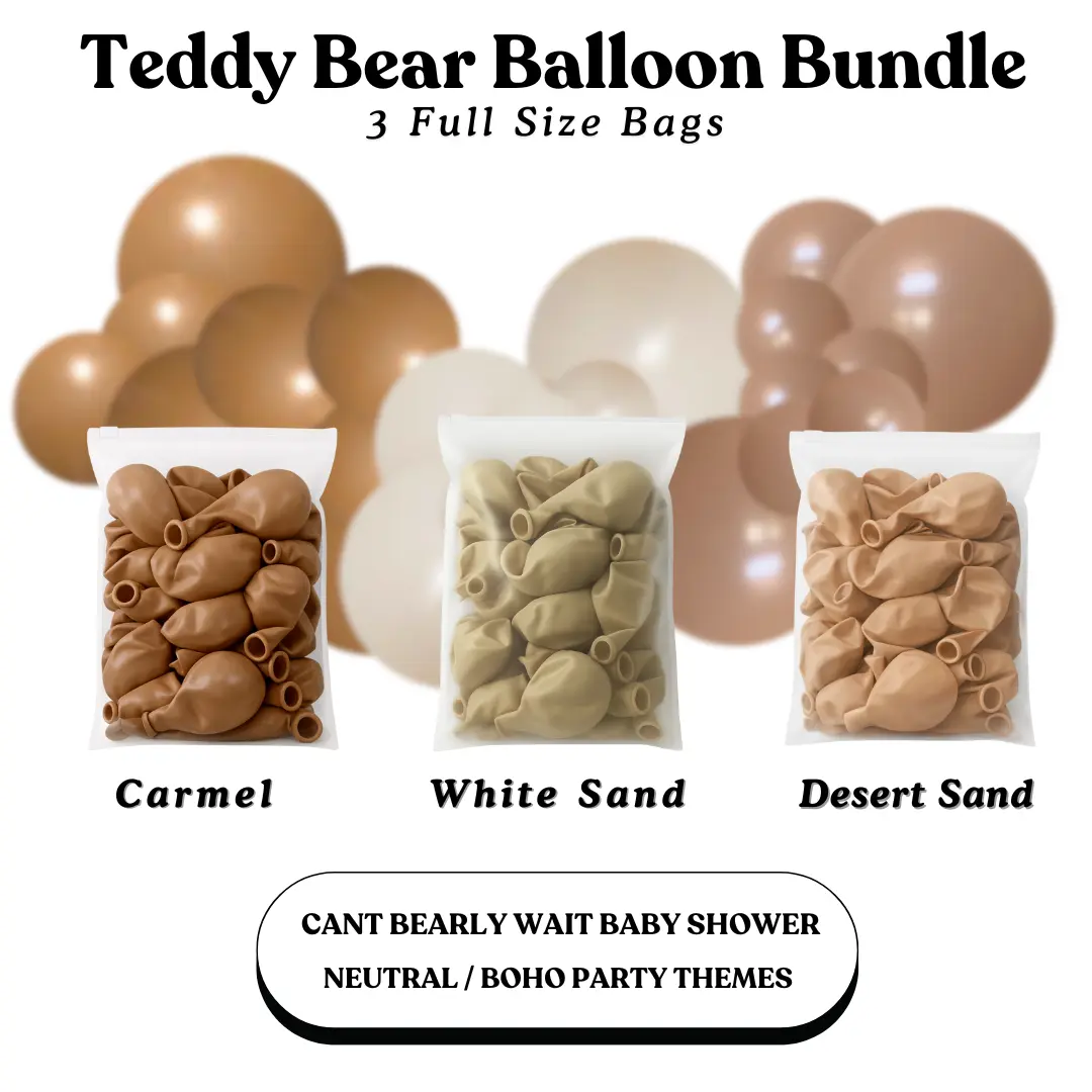 Teddy Bear Balloon Bundle - Carmel, White Sand, Desert Sand Teddy Bear Balloon Bundle - Carmel, White Sand, Desert Sand