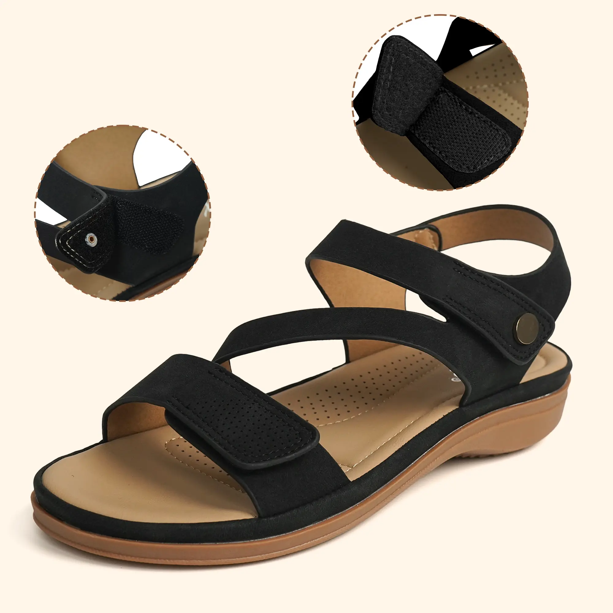 Women's Arch Support Sandals—Lightweight, with a convenient and quick-to-use Velcro closure, designed specifically for wide feet for a comfortable fit