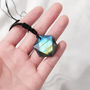 Natural Labradorite Stone Crystal Pendant Necklace Handmade Amulet Adjustable Chain Daily Wear Jewelry Gift For Her And Him