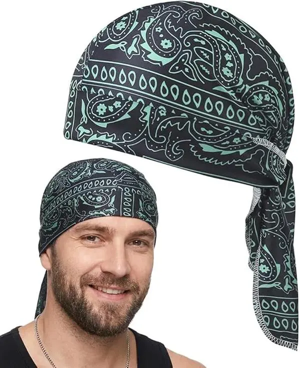 SakerPlus Elastic Cycling Sports Cap - Breathable Wicking Biker Head Wrap with Adjustable Tie-Back Bandana