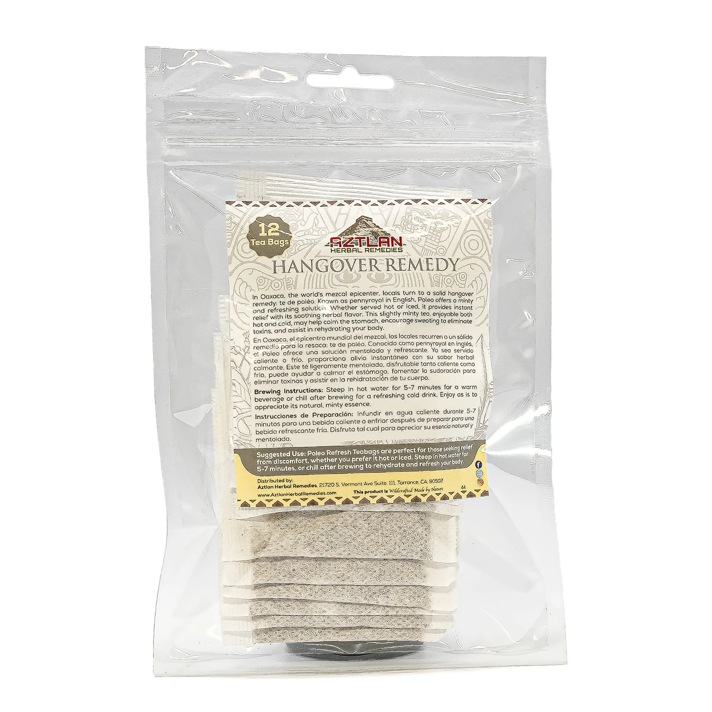 Aztlán Te de Borracho Teabags - 12 Minty Tea Bags for Hot or Cold Use - Hangover Remedy Herbal Beverage - Calms Stomach & Promotes Digestion
