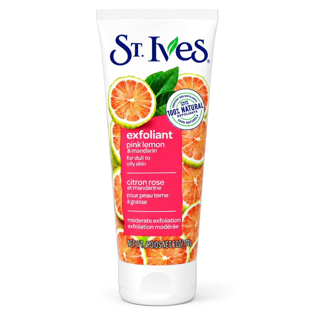 St. Ives Radiant Skin Facial Scrub - Pink Lemon & Mandarin Orange Scent, Daily Cleanser & Polish, 6 oz, Radiance, Gentle, Smoother