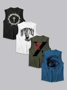 men's letter & graphic print vests, regular fit casual sleeveless round neck top for summer, men's tank tops, men's top tank tops  tank top  for daily wear