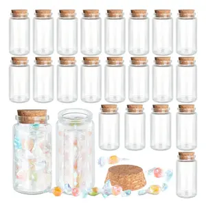 24 Pack Small Glass Cork Bottles, 100 ml/ 3.4 oz, Small Glass Jars Spell Jars Clear Potion Bottles Mini Glass Bottles with Cork Bottle Bright DIY Sand Water Message Decorative Jar Party Favors