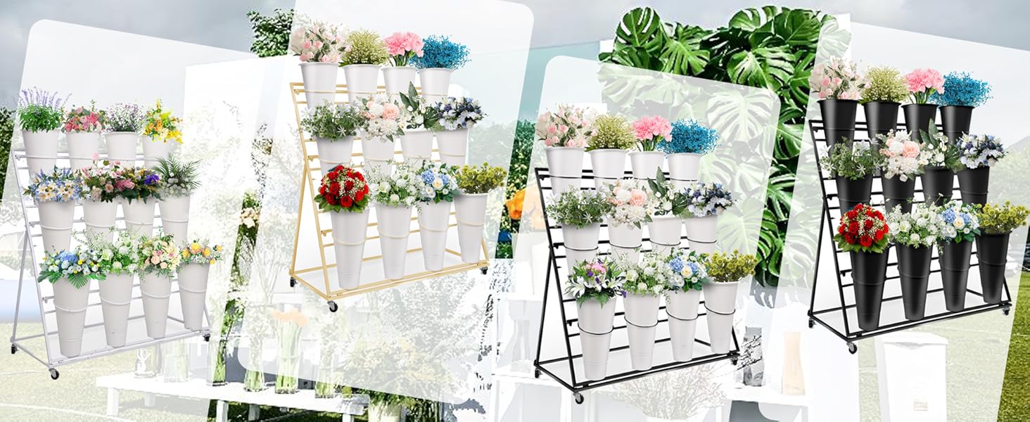 3-Tier Multi-Layered Metal Rolling Flower Cart with 12 Buckets, Wheels-Brakes, Mounting Kit, 30 kg/66.14 lb Capacity, Event Decorations Display Stand for Flower Shops, Home Garden 3-Tier Multi-Layered Metal Rolling Flower Cart with 12 Buckets, Wheels-Brakes, Mounting Kit, 30 kg/66.14 lb Capacity, Event Decorations Display Stand for Flower Shops, Home Garden