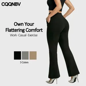 CQQNBV Loose High-Waist Business Casual Pants Yoga Pants Women Wide Leg Pants with Pockets Comfortable bell-bottoms