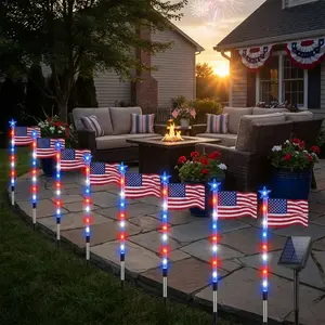8-in-1 American Flag Solar Lights, 8 Lighting Modes, Red White Blue Patriotic Lights for 4th of July, Memorial Day, Garden & Yard Decor motion sensor outdoor light