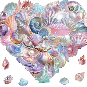 50PCS Transparent Pearl Stickers, Seashell Stickers for Scrapbooking, Water Bottle, Laptop, Waterproof Fashion Sea Sticker for Girls, Adults, Craft Lovers, Adhesive Stickers