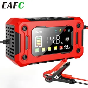 EAFC 12V Car Battery Charger 8A/15A Large Screen Pluse Repair  Charger for Auto Moto SUV Lithium AGM Lead Acid GEL LCD Display