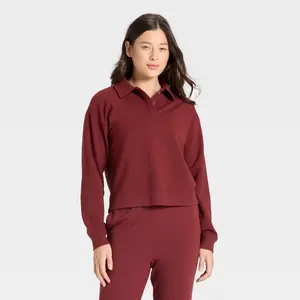 Women's Modal French Terry Polo Sweatshirt - All In Motion Maroon M