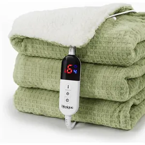 Heated Electric Waffle Throw Blanket, 50 x 60 inches Sherpa fleece blanket with fast heating, 6 heat settings and 4-hour auto shut-off, ETL certified, sage throw