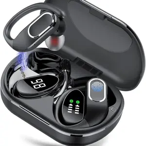 Wireless Earbuds Bluetooth 5.4 Headphones 80Hrs Playtime LED Display IPX7 Waterproof Sport Ear Buds with Earhook Mic in-Ear Earphones Stereo Sound Earbud for Workout Running Exercise Gym Black