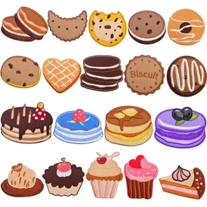 19pcs Cookie Cake Self Adhesive Patches Mixed Cupcake Biscuit Cookies Desserts Embroidered Sew on Patch Decorative Appliques for DIY Clothes Hats Jeans Repair Accessories