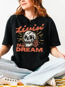Vintage Distressed Skull Shirt, Oversized Retro Grunge Tee, Trendy Grunge Indie Boho Graphic Tee