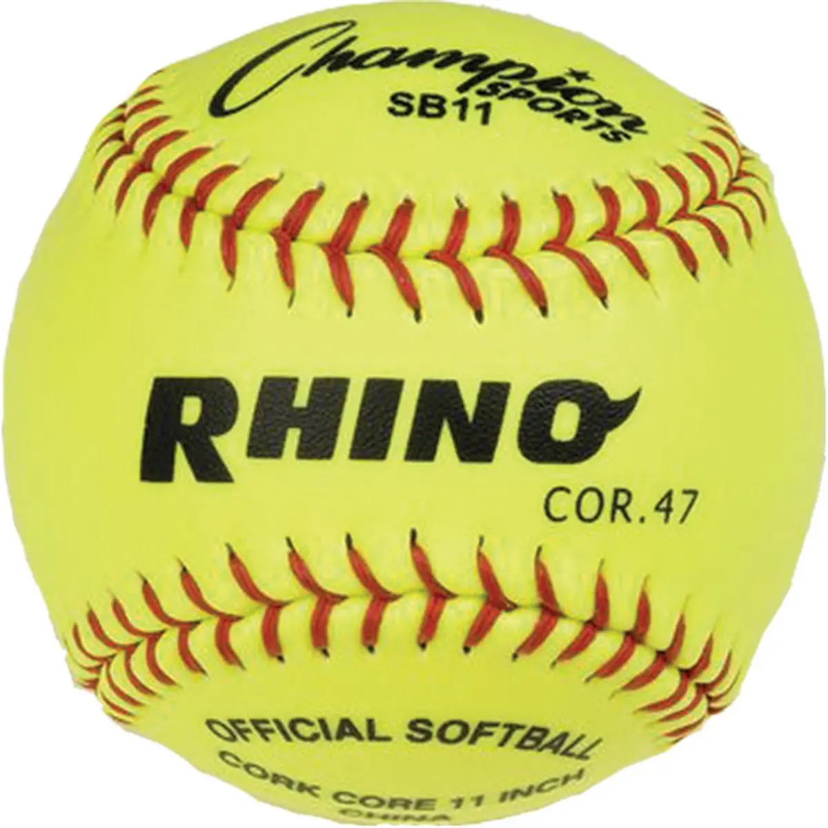 212 MAIN 11 in. Syntex Cover Softball, Optic Yellow & Red, High Vis, Cork Core, Practice Ball, Raised Seams