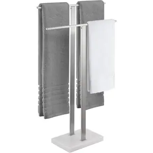 2-Tier Standing Towel Racks for Bathroom, Freestanding Floor Towel Rack with Heavy Marble Base, Upgraded Steady Design, Pro-Grade 18/8 Stainless Steel Brushed Finish, BTH217-2