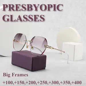 GIGULA Unframe Polygon Reading Glasses for Men and Women - HD Large Frame Color Lens,  1.00 to  4.0 Diopter Adjustment, Reading Glasses for Men and Women, Vision Auxiliary Accessories, Elderly Friendly Glasses, Fashion Frame