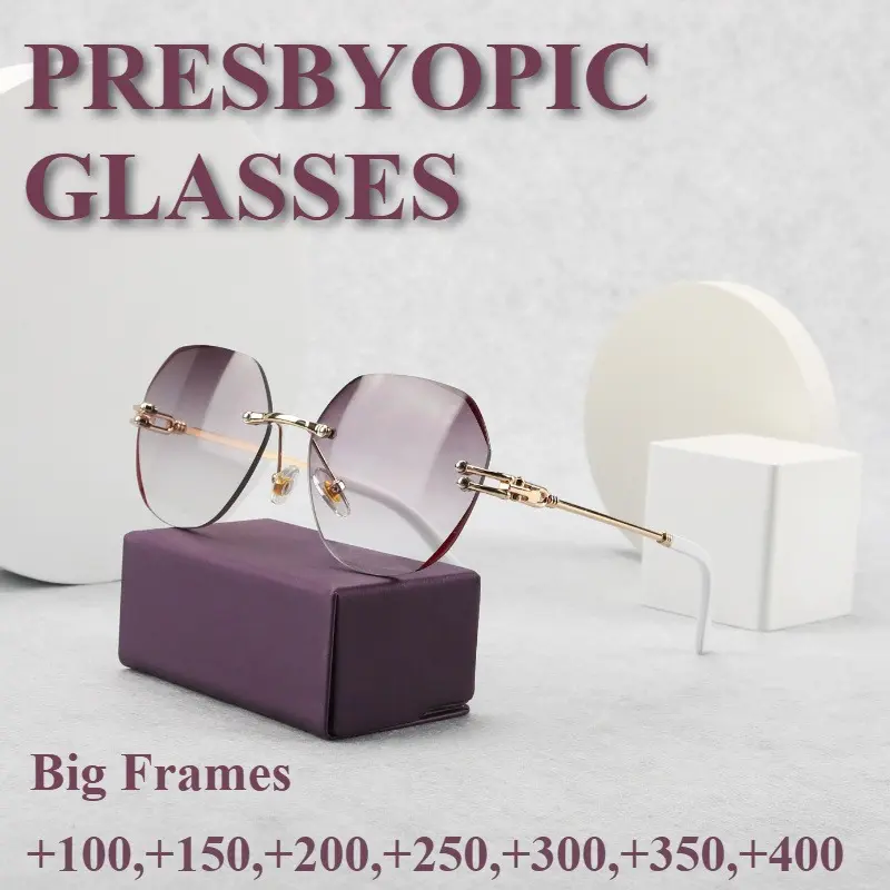 GIGULA Unframe Polygon Reading Glasses for Men and Women - HD Large Frame Color Lens,  1.00 to  4.0 Diopter Adjustment, Reading Glasses for Men and Women, Vision Auxiliary Accessories, Elderly Friendly Glasses, Fashion Frame Eyeglasses, Reading Eyewear