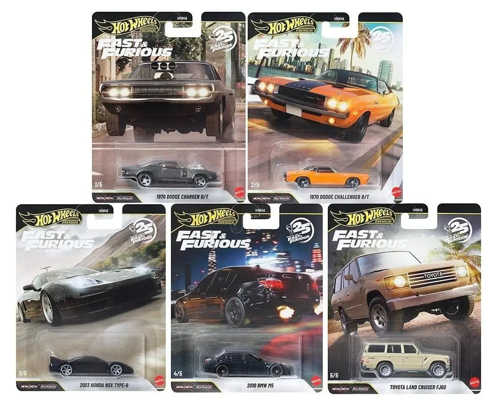 Hot Wheels 2026 "Fast & Furious 25th Anniversary" Q Case, 5 Car Set Diecast Model HNW46-956Q-7B