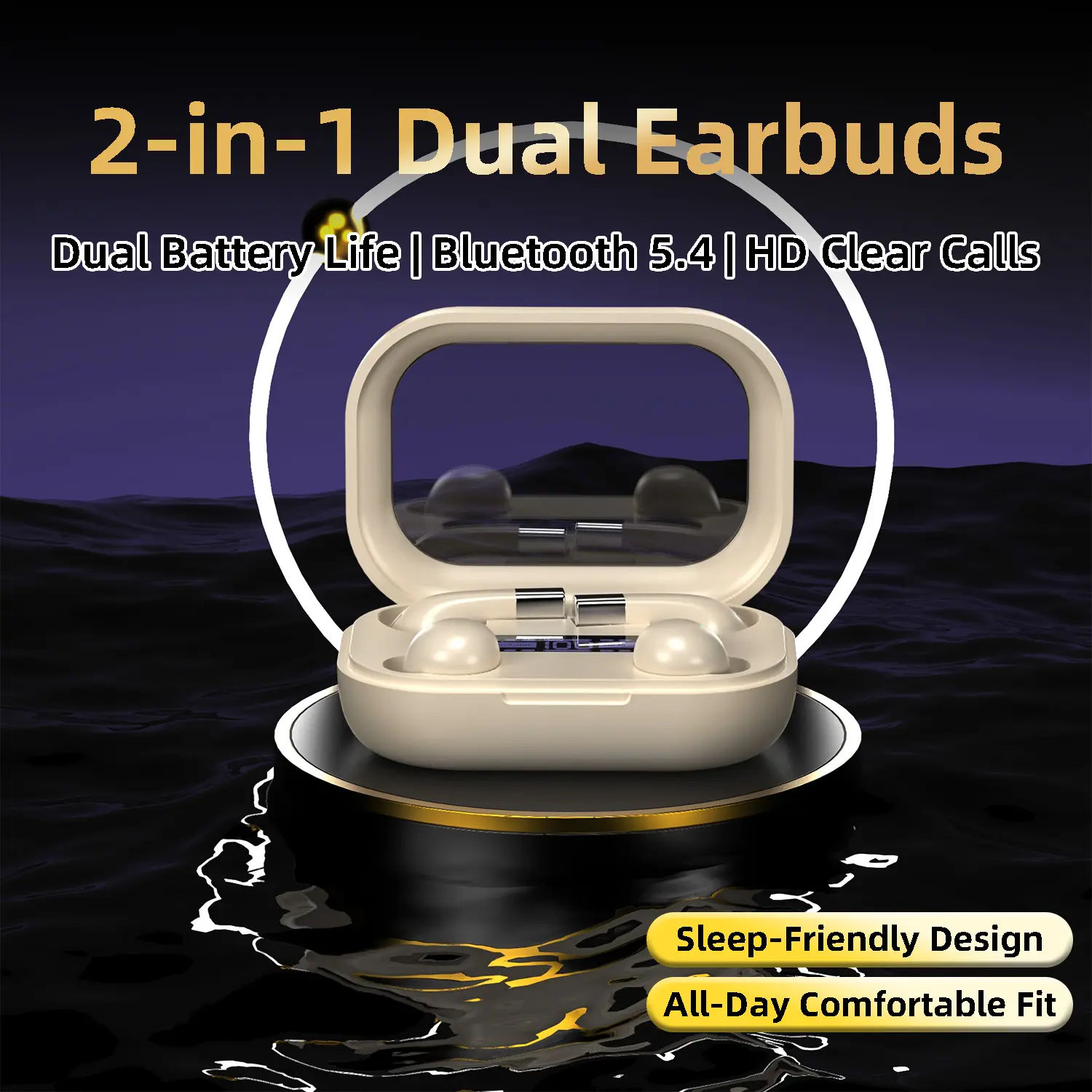Ultra Mini Invisible Earbuds Set - 2 Pairs Bluetooth Headphones with 1 Charging Case, Ultra-Thin Ergonomic Shape, Side-Sleep Friendly for Phone/Cell Use, No Ear Pressure, Soft Silicone Tips for Pain-Free Wear, Earbud Set, Water Res.